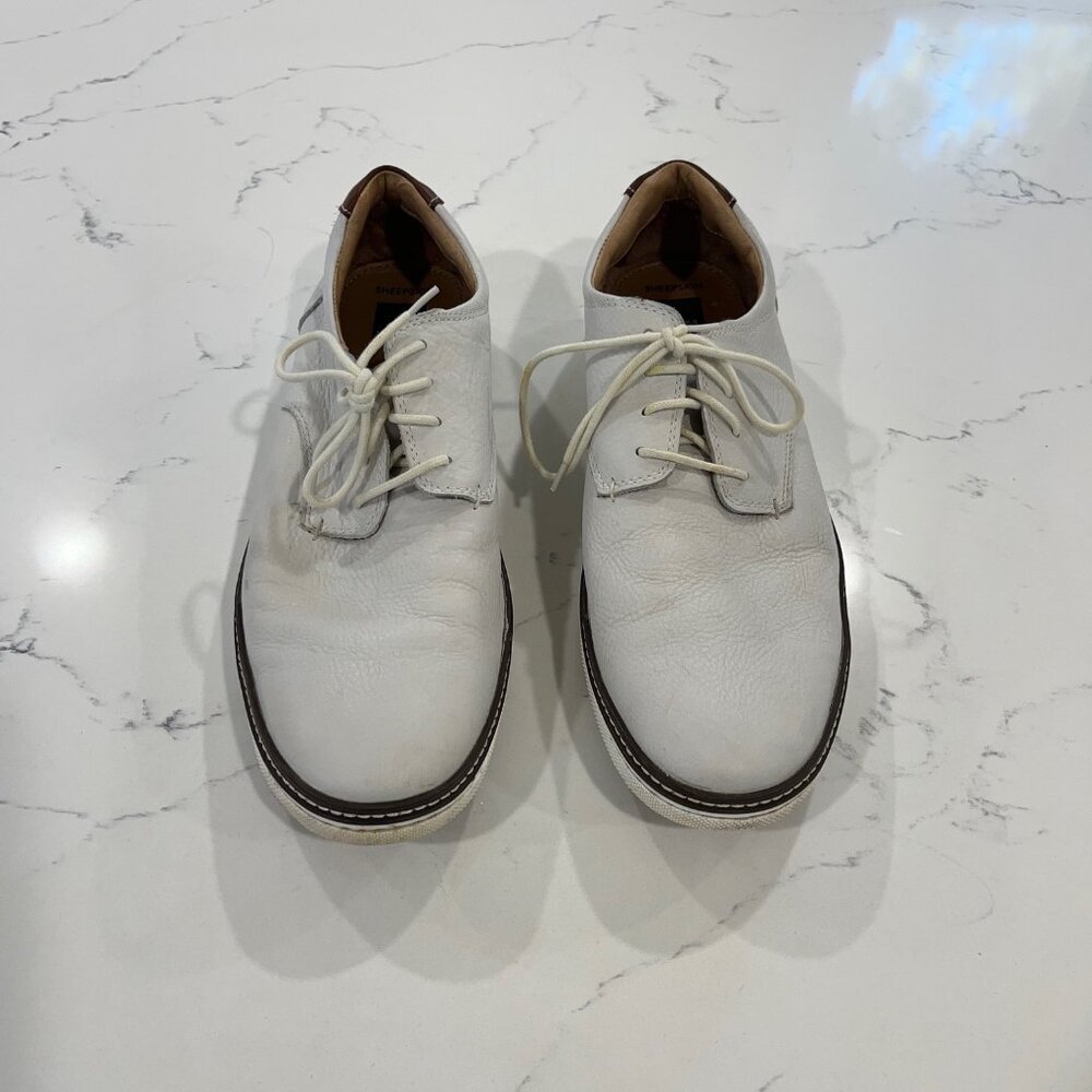 J&M Mens Sheepskin Leather Lace-Up Oxford Shoes White Size 12M
